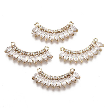 Brass Micro Pave Cubic Zirconia Pendants, Long-Lasting Plated, Curved, Light Gold