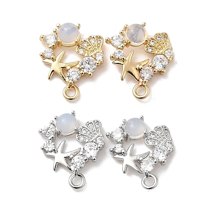 Фурнитура для сережек-гвоздиков из латуни с кубическим цирконием, без кадмия, без никеля и без свинца, Тема океана, морская звезда и форма раковины