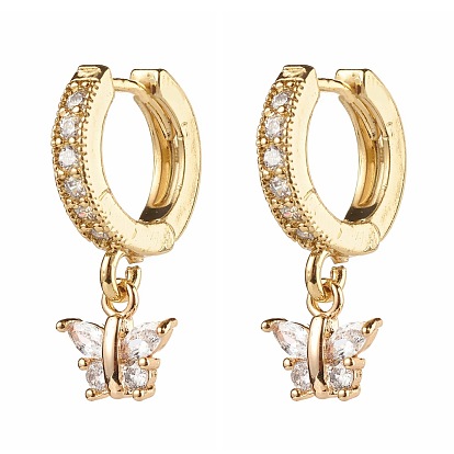 Butterfly Cubic Zirconia Dangle Hoop Earrings for Girl Women Gift, Brass Huggie Hoop Earrings