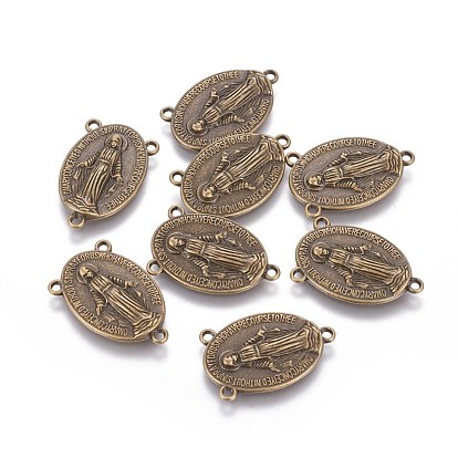Tibetischen Stil Oval mit nativem Rosenkranz Mittelstücke Kronleuchter Links, Bleifrei und cadmium frei, 23x14.5x3 mm, Bohrung: 1 mm