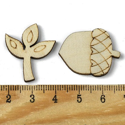 100Pcs Wood Cabochons, Flower/Mushroom/Leaf