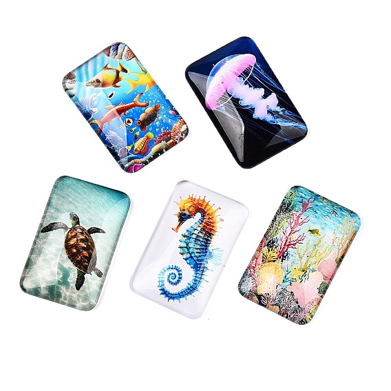 Кабошоны из стекла, прямоугольник с тематикой океана