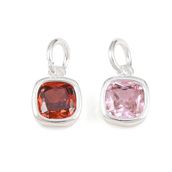 Latón pavimenta encantos de zirconia cúbica, con anillos de salto, encantos de una sola piedra, encantos cuadrados, plata