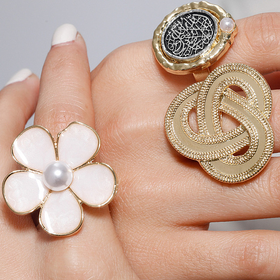 Элегантные геометрические регулируемые кольца из цинкового сплава для женщин, аксессуар для вечеринок, золотые