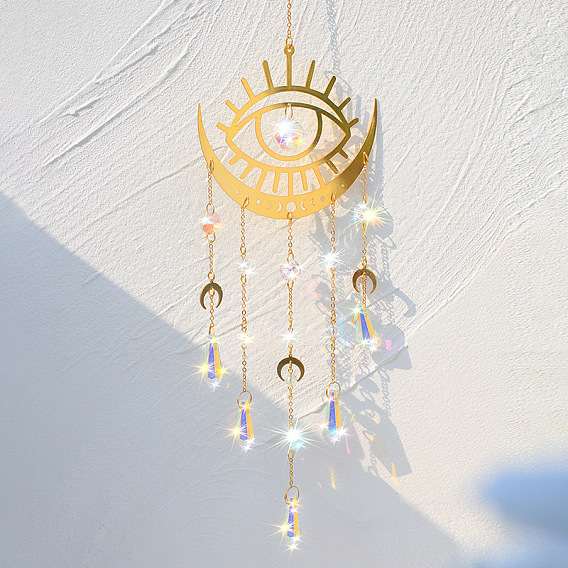 Alloy Evil Eye Pendant Decorations, Hanging Suncatcher, with Glass Cone Charm, for Home Decorations