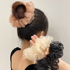 French Mesh Heart Bow Hair Tie Ponytail Holder Headband for Women Girls