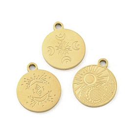 Ion Plating(IP) 316L Surgical Stainless Steel Pendants, Real 18K Gold Plated, Flat Round Charm