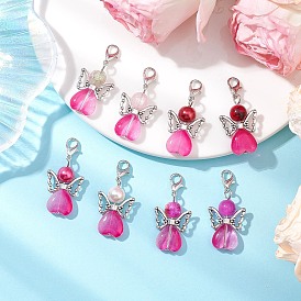 Angel Glass Pendant Decorations, Zinc Alloy Lobster Claw Clasps Charm for Bag Ornaments