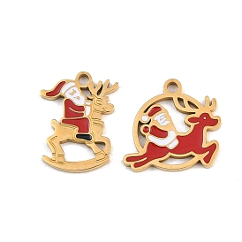 304 Stainless Steel Enamel Pendants, Santa Claus with Deer Charms, Ion Plating(IP)