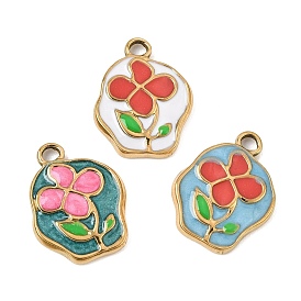 303 colgantes de esmalte de acero inoxidable, pepitas con dijes de flores, revestimiento de iones (ip), dorado