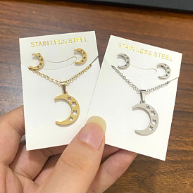Minimalist Stainless Steel Star Moon Earrings Necklace Set for Women
