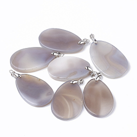 Natural Agate Pendants, with Platinum Tone Brass Findings, Dyed, Drop