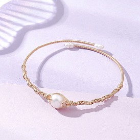 Браслеты-манжеты с жемчугом и медной проволокой для женщин, круглые