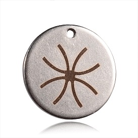 Spray Painted 201 201 Stainless Steel Steampunk Pendants, Flat Round with Mixed Pattern, 20x1mm, Hole: 1mm