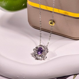 925 Женские ожерелья с подвесками в виде цветов из стерлингового серебра с прозрачными кубическими цирконами и натуральными драгоценными камнями, серебряный цвет гальваническим