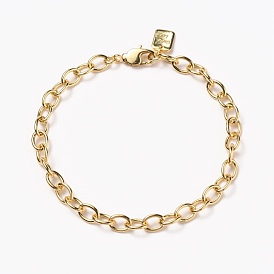 Brass Cable Chain Bracelets, with Lobster Claw Clasps, Long-Lasting Plated, Word Good Luck