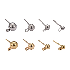 24 Pairs 4 Size 2 Colors 304 Stainless Steel Ball Post Stud Earring Findings, with Loop