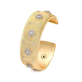 Flower Rack Plating Brass Micro Pave Cubic Zirconia Cuff Bracelets for Women, Long-Lasting Plated, Cadmium Free & Lead Free