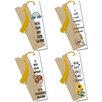 4 Sets Acryl-Lesezeichen-Anhänger für den Lehrertag, Rechteck, mit Papiertüten und Polyester-Quastendekorationen