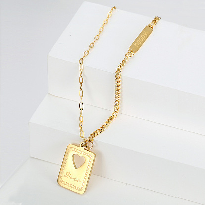 Stainless Steel Pendant Necklaces, Rectangle with Heart