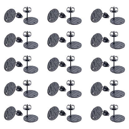 40шт. ионное покрытие (IP) 304 фурнитура для сережек-гвоздиков из нержавеющей стали, с серьгами сзади и отверстием, , плоско-круглые