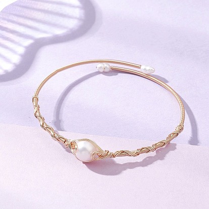 Браслеты-манжеты с жемчугом и медной проволокой для женщин, круглые