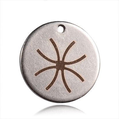 Spray Painted 201 201 Stainless Steel Steampunk Pendants, Flat Round with Mixed Pattern, 20x1mm, Hole: 1mm