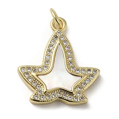 Brass Micro Pave Cubic Zirconia Pendants, with Shell, Starfish