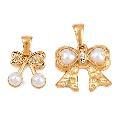 304 Подвески из нержавеющей стали и пластика с имитацией жемчуга, бантом прелести, со стразами