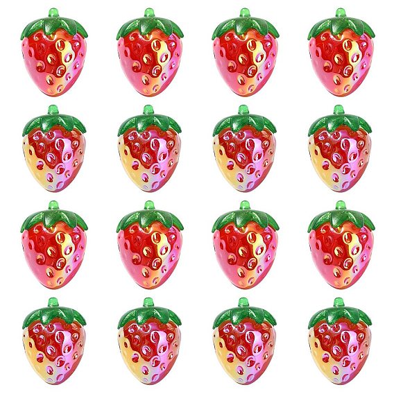 20шт 2 цвета прозрачные акриловые бусины с УФ-покрытием, радужный, клубника