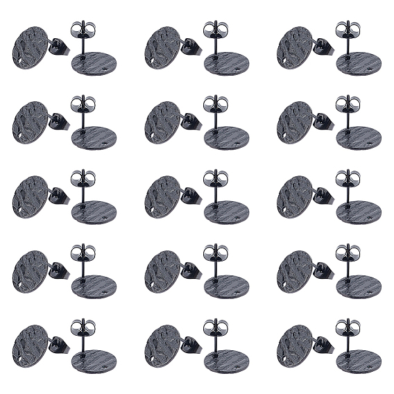 40шт. ионное покрытие (IP) 304 фурнитура для сережек-гвоздиков из нержавеющей стали, с серьгами сзади и отверстием, , плоско-круглые