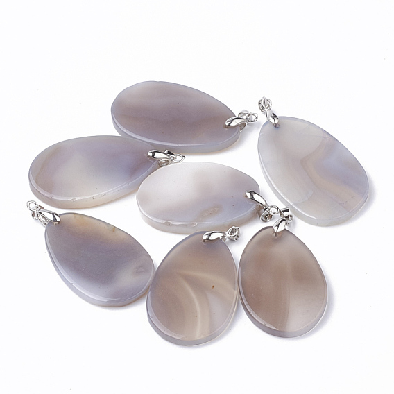 Natural Agate Pendants, with Platinum Tone Brass Findings, Dyed, Drop