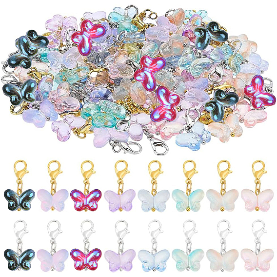 96Pcs 16 Style Glass & Brass Pendant Decorations, with Alloy Lobster Claw Clasps, Platinum & Golden