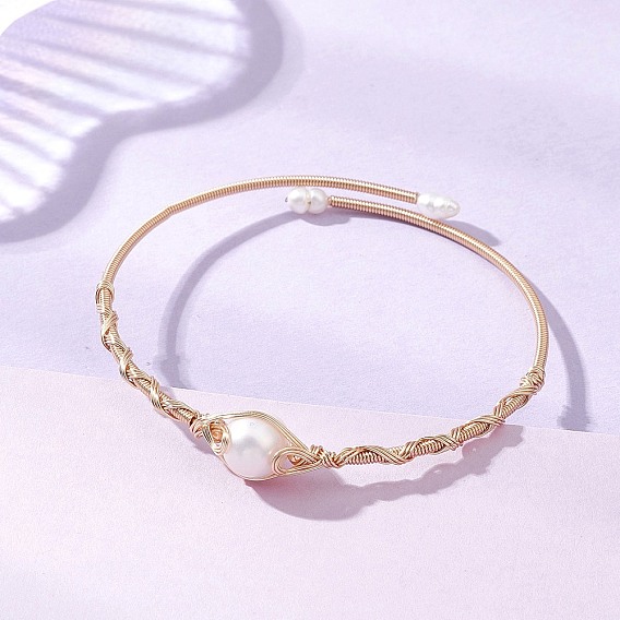 Браслеты-манжеты с жемчугом и медной проволокой для женщин, круглые