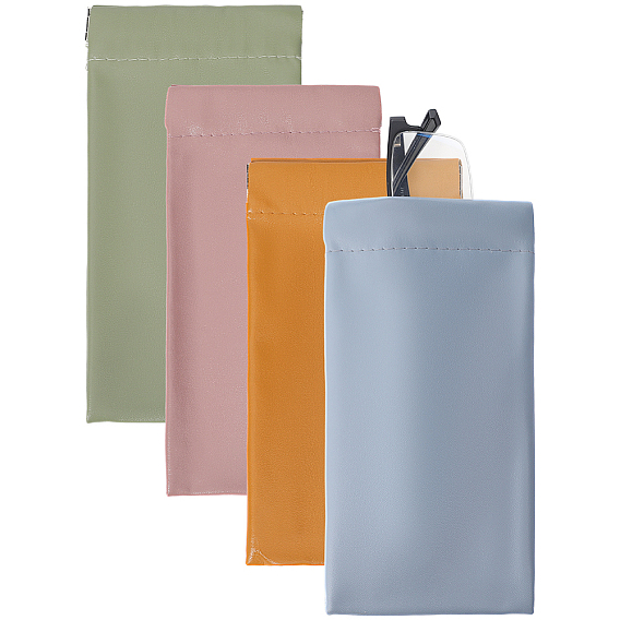 4 шт. 4 цветной прямоугольный футляр для очков из искусственной кожи, для чехла для очков, Портативный мягкий футляр для солнцезащитных очков с выжимным верхом, защитная пленка для стеклянных пакетов от царапин