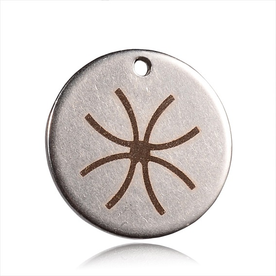 Spray Painted 201 201 Stainless Steel Steampunk Pendants, Flat Round with Mixed Pattern, 20x1mm, Hole: 1mm