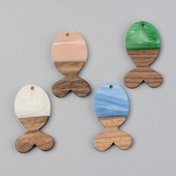 Pendentifs en bois de résine et de noyer, poisson, opaque