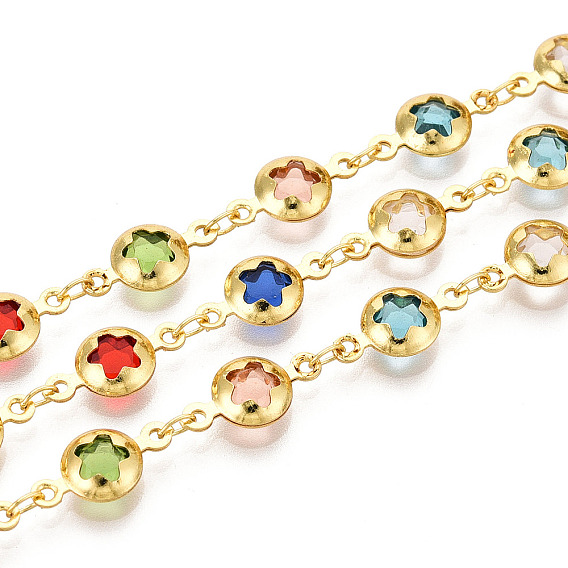 Латунный плоский круглый с цветочными звеньями, со стеклом, пайки, с катушкой, долговечный, золотые