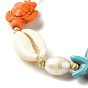Pulseras de cuentas trenzadas de turquesa sintética y concha natural y perlas, pulsera ajustable de tortuga y estrella de mar