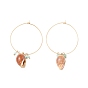 304 Stainless Steel Hoop Earrings, with Glass Beads and Conch, for Women