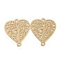 Rack Plating Brass Hollow Out Tree Connector Charms, Long-Lasting Plated, Heart Etched Metal Embellishments