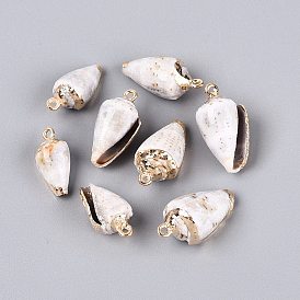 Подвески из натуральных ракушек с гальваническим покрытием, подвески в форме ракушек, с латунными петлями, золотые