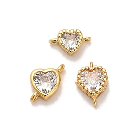 Подвески-сердечки с подвесками-соединителями из латуни с прозрачными кубическими цирконами, ионное покрытие (ip)
