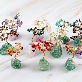 Gemstone Chips Tree of Life Decorations, Gemstone Base with Copper Wire Feng Shui Energy Stone Gift for Home Office Desktop Decoration