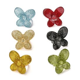 Acrylic Finger Rings, Retro Style, with Glitter Powder, Butterfly