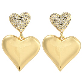 Brass Micro Pave Clear Cubic Zirconia Heart Stud Earrings