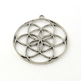 Tibetan Style Flower Alloy Pendants, Seed of Life/Sacred Geometry, Cadmium Free & Lead Free, 48x44x1.5mm, Hole: 3mm, about 180pcs/1000g