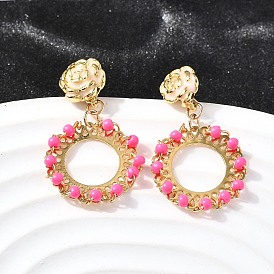 Плоские круглые латунные эмалевые серьги-гвоздики, со стеклом, без свинца и без кадмия, стойки покрытие, долговечный