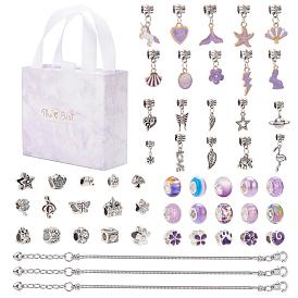 European Beads Dangle Charms Bracelets DIY Making Kit, Including Alloy & Resin & Alloy Enamel European Beads, Alloy & Alloy Enamel Pendants, Brass Bracelet Making