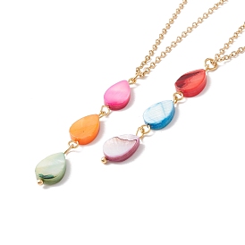 Natural Shell Teardrop Pendant Necklace with 304 Stainless Steel Chains for Women, Golden